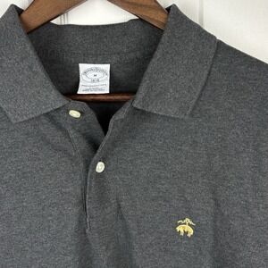 Brooks Brothers Polo Shirt Mens Medium 1818 Dark Gray Slim Fit Cotton Knit